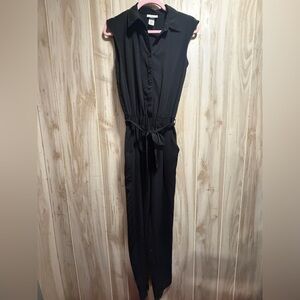 Joe B Black Button-Up Jumpsuit with Pockets